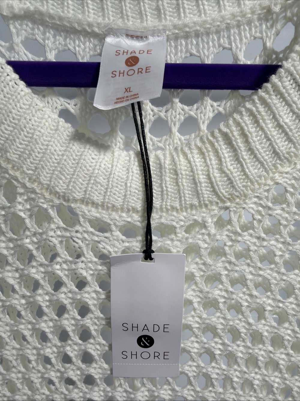 Shade & Shore Women's Crochet Cover Up Midi Dress Off-White XL (16) - Picture 6 of 7